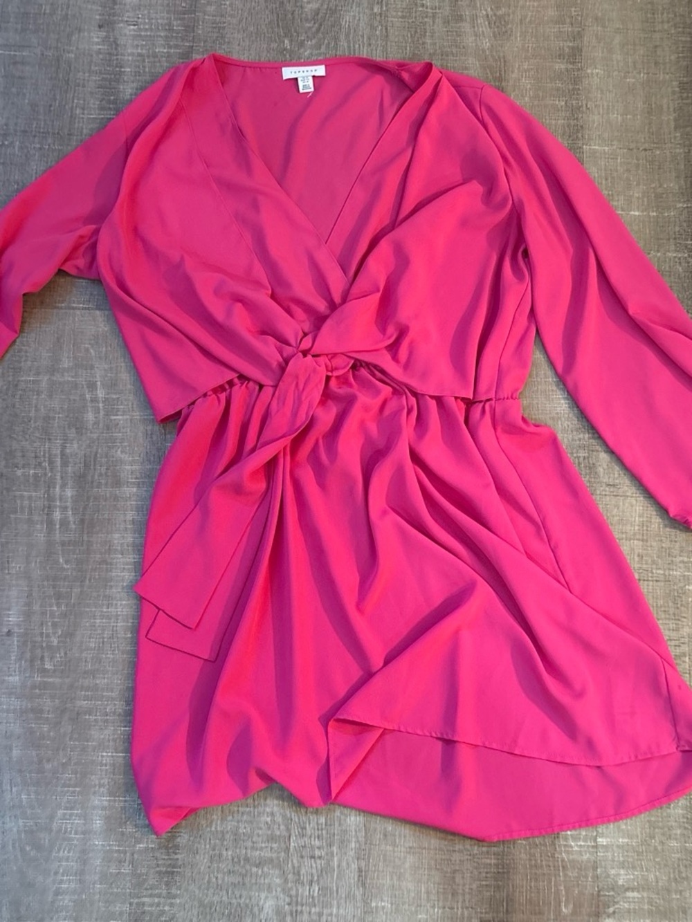 Top Shop Hot Pink Tie-Front Dress. Faux Wrap